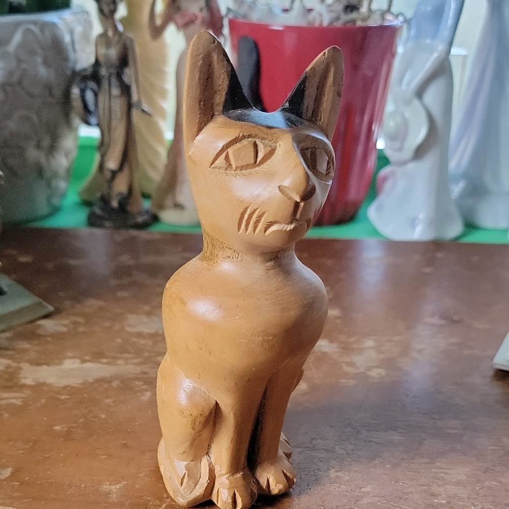 Wooden Cat Figurine